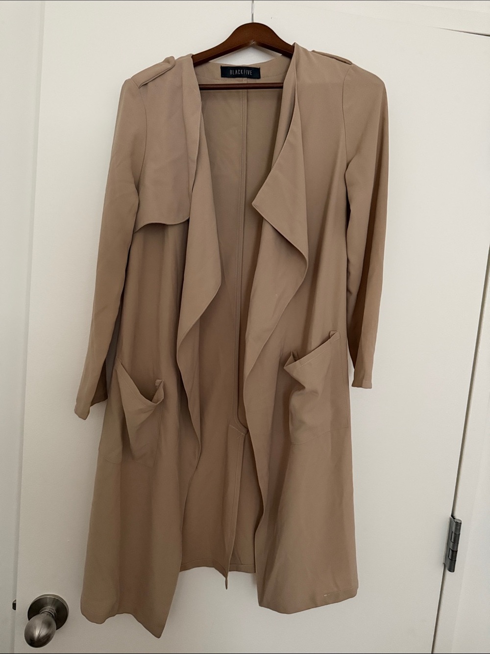 Black Five Taupe Drape Front Long Trench Coat